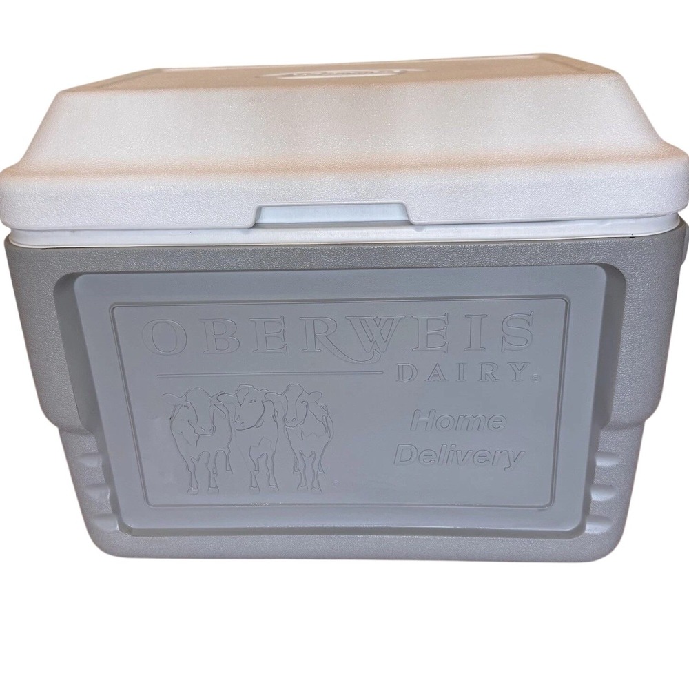 Coleman Oberweis Dairy Home Delivery Cooler Grey Wht Insulated Ice Chest VINTAGE